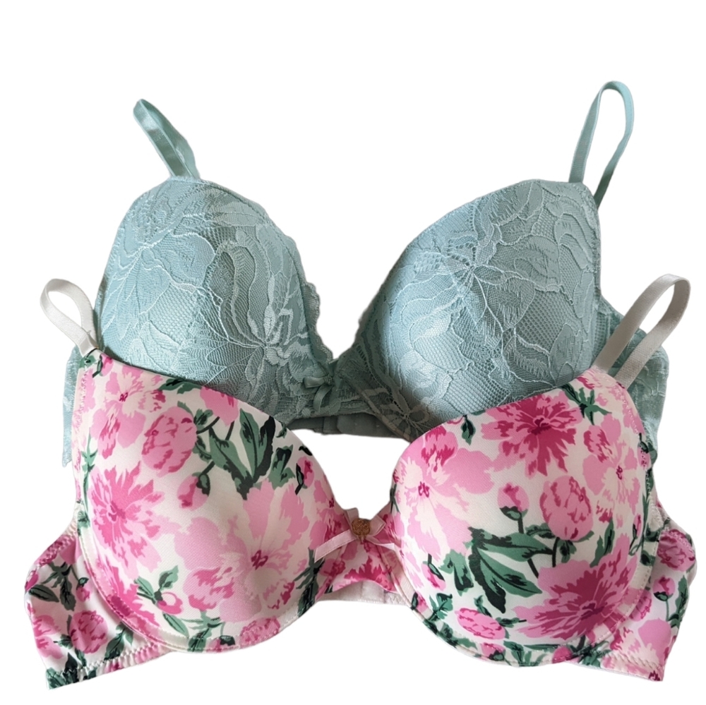 Daisy Fuentes Bra Lot 38C Floral and Green Lace Pink Everyday T Shirt 2 Pieces